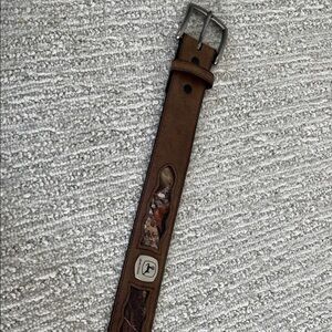 John Deere Brown Leather Belt Camo Inlay Embossed Panels | Size 34